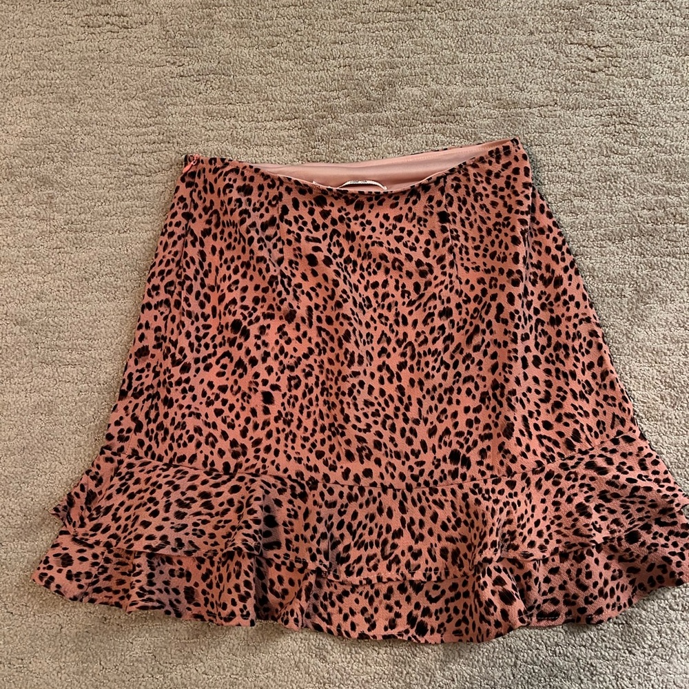 Leopard Print Ruffle Hem Skirt - Pink